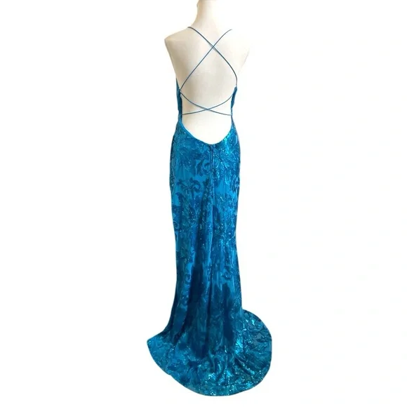 B Darlin Sequin Strappy Back Gown | Turquoise | Size 15/16 XL (Juniors) NWT - Picture 10 of 15